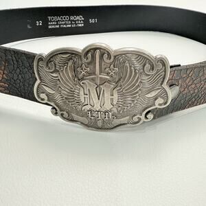 Tobbaco Road Mens Belt Size 32 Genuine Italian Leather Distressed Biker Western